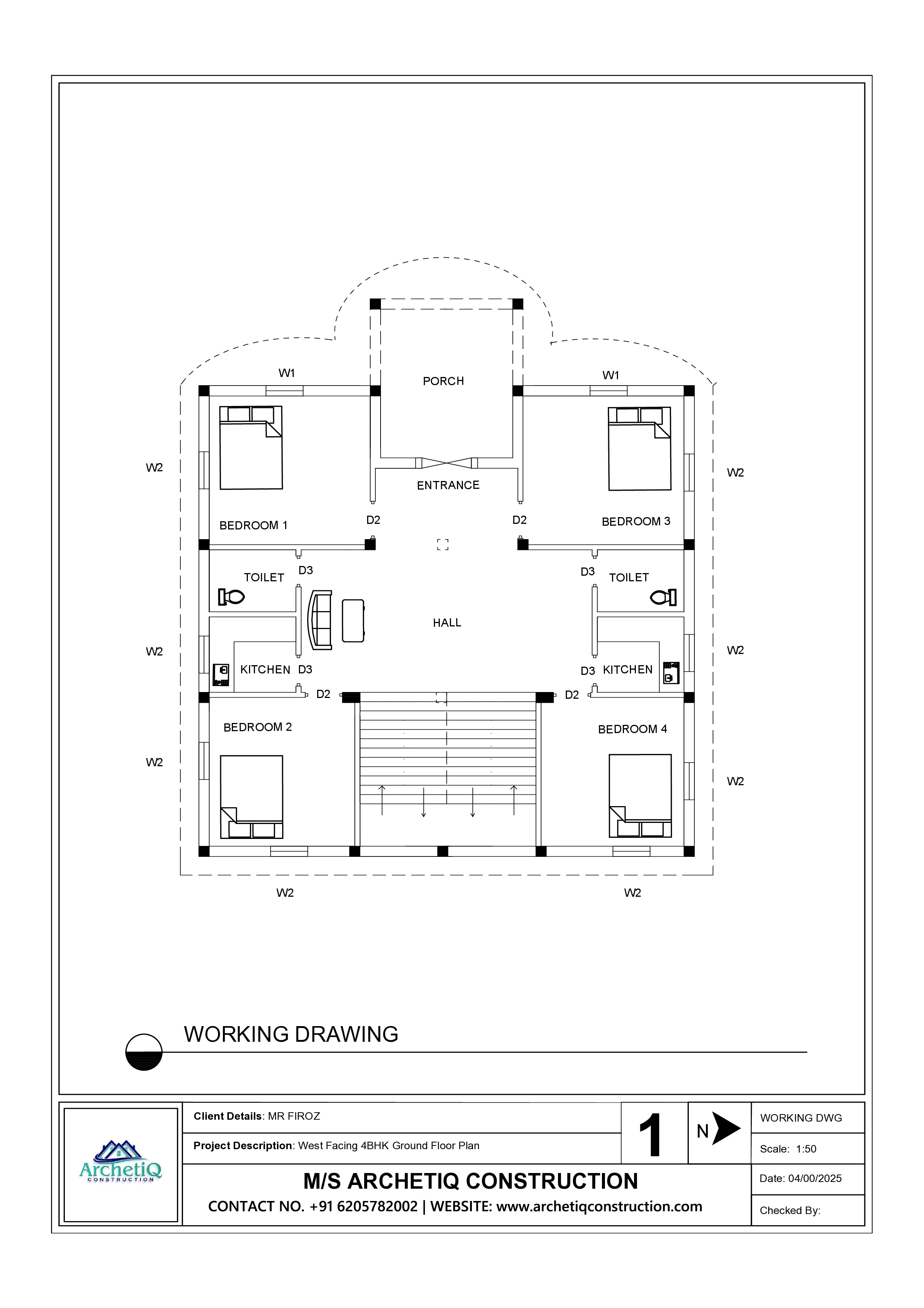2x2BHK Duplex Ground Floor Plan Working Drawing