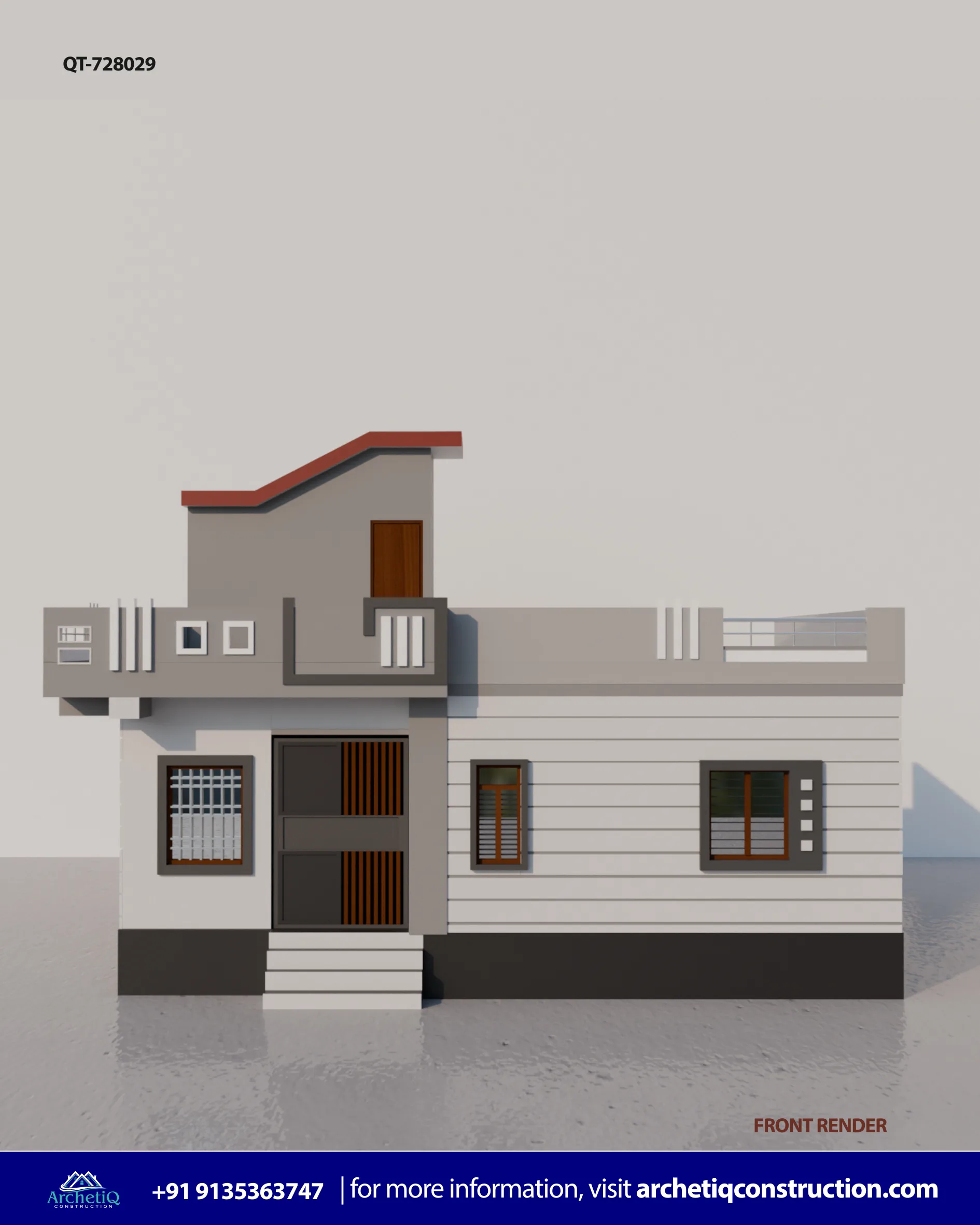 Modern 34x38 house front elevation design with contemporary single floor exterior and terrace facade